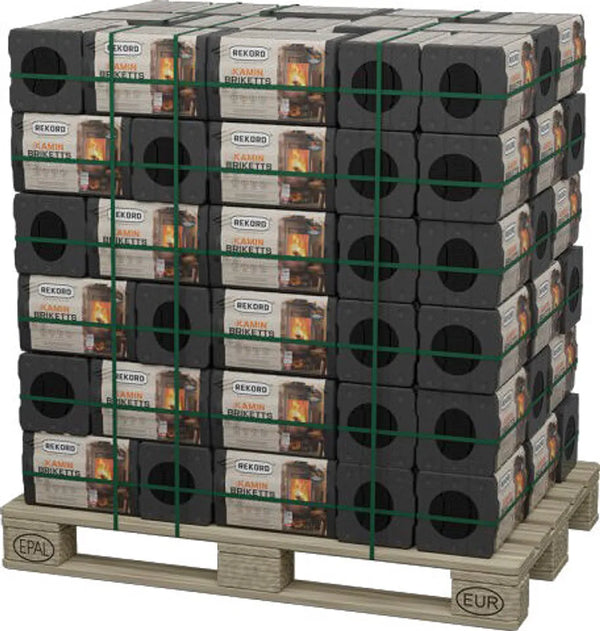 Rekord Braunkohlebriketts 10 kg – 900 kg Palette (90 × 10 kg) | Gluthalter Nachtbriketts | EUR-Palette inklusive