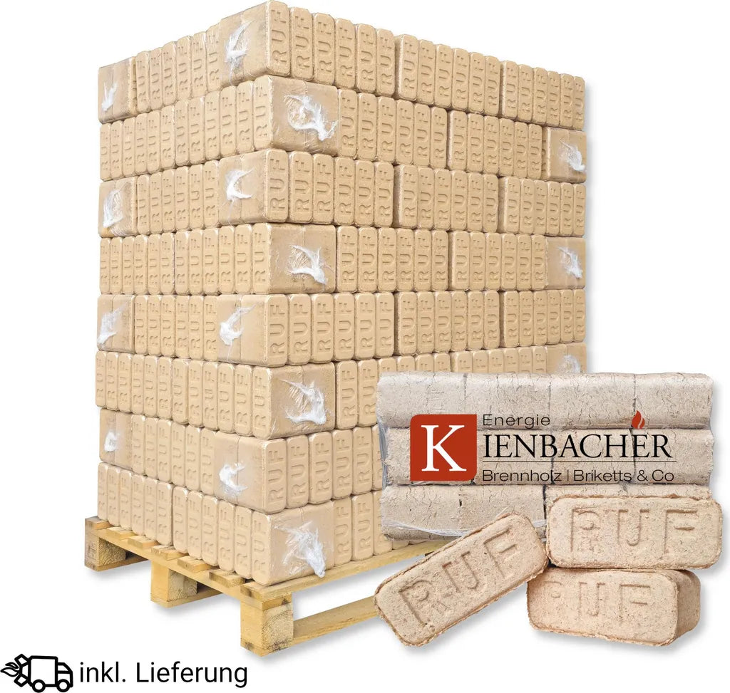 Energie Kienbacher RUF Hartholzbriketts Buche Eiche 10 kg – 960 kg Palette (96 × 10 kg)