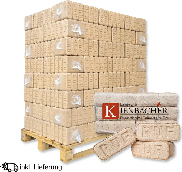 Energie Kienbacher RUF Hartholzbriketts Buche Eiche 10 kg – 960 kg Palette (96 × 10 kg)