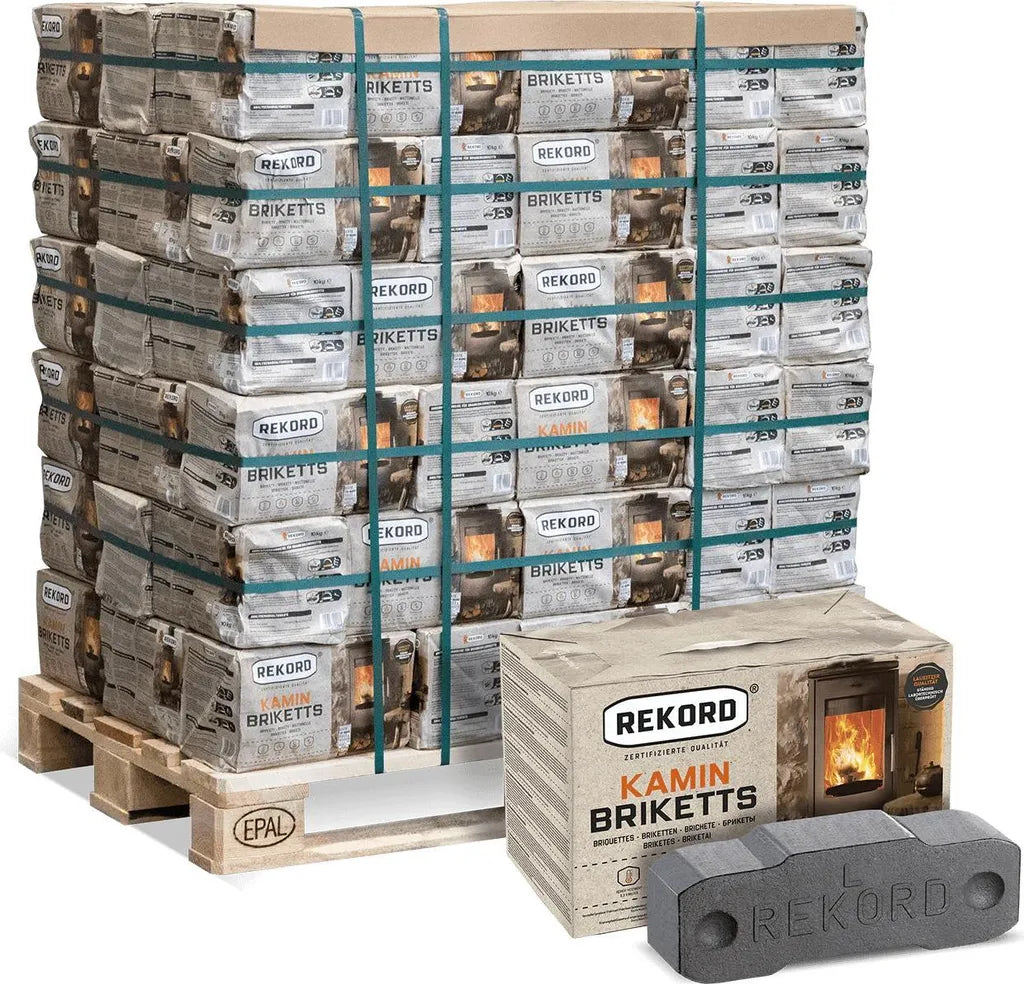 Rekord Braunkohlebriketts 10 kg – 900 kg Palette (90 × 10 kg)